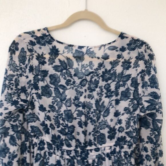 Motherhood Size Small Sheer Blue Floral  Cottagecore  Feminine Maternity Dress - Picture 2 of 9